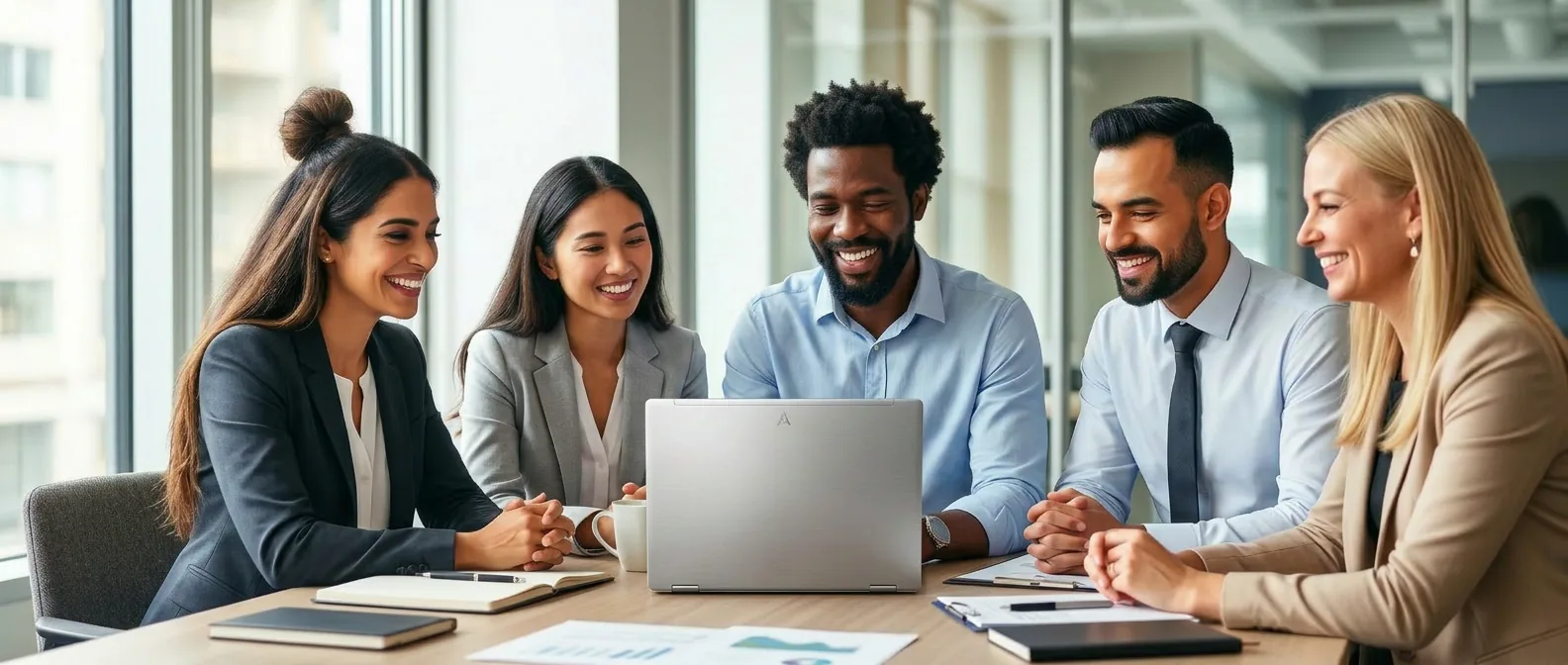 Réunion de formation professionnelle avec une équipe diverse